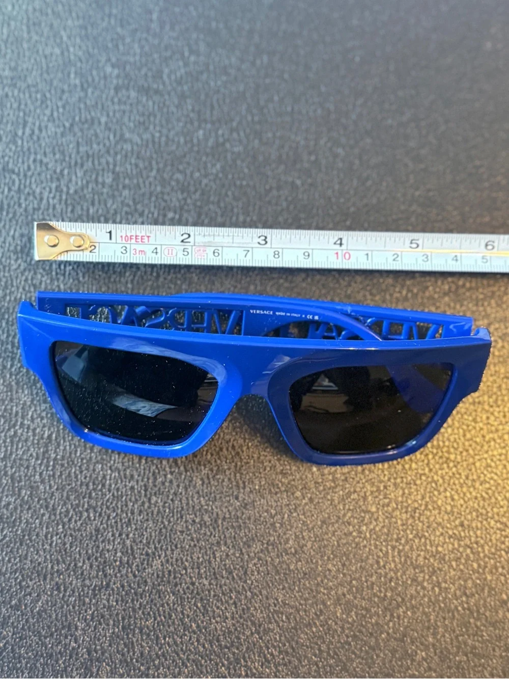 Authentic Versace Thick Frame Blue Sunglasses Cut-Out Lettering